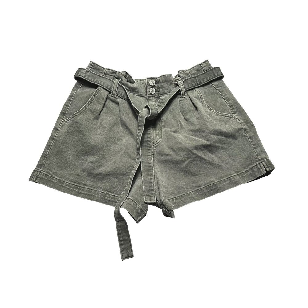 American Eagle Faded Olive Paperbag High-Waist Tie Belt Shorts Size 10